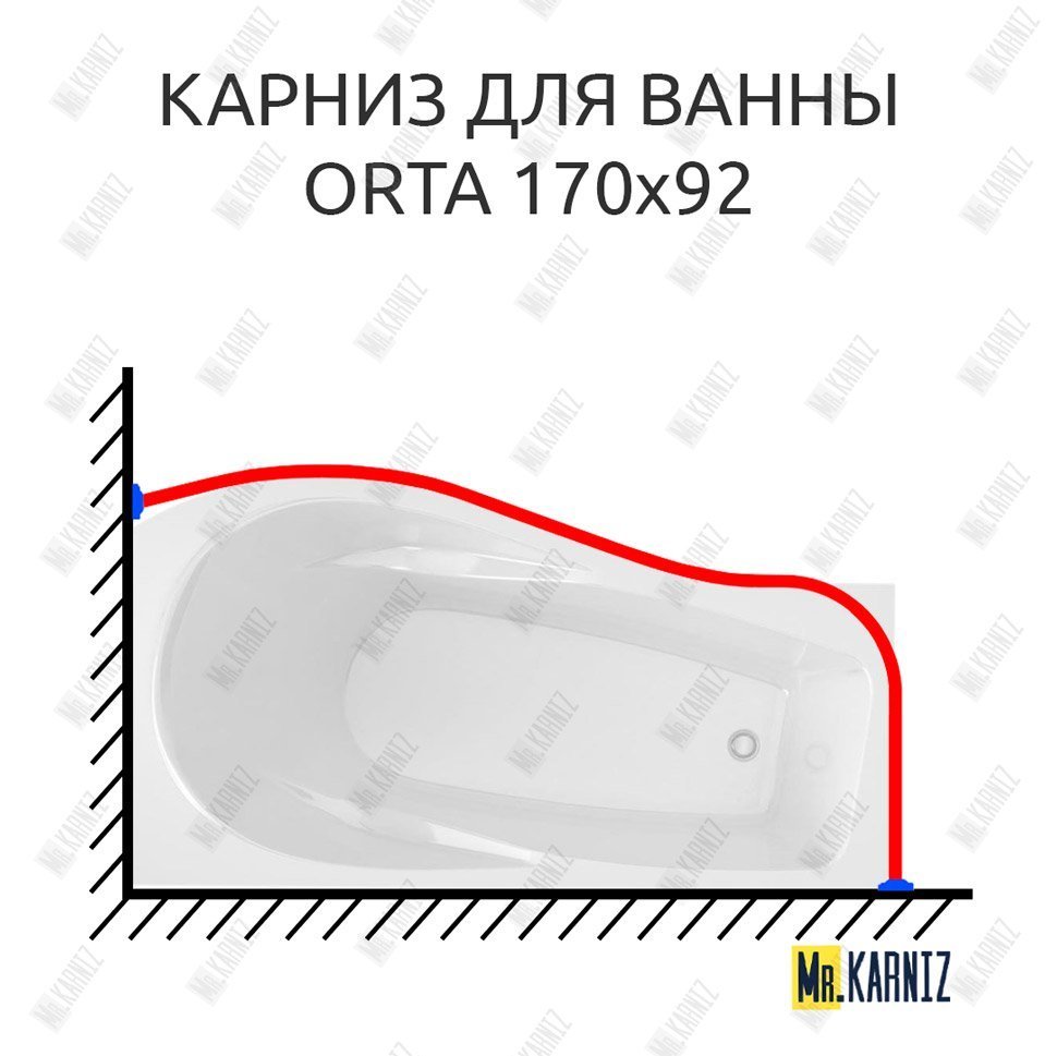 Карниз для ванны Alex Baitler Orta Угловой 170х92 Усиленный 25 мм MrKARNIZ Карниз для ванны Alex Baitler Orta Угловой 170х92 Усиленный 25 мм MrKARNIZ